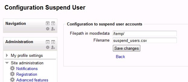 Moodle configuratie suspend users